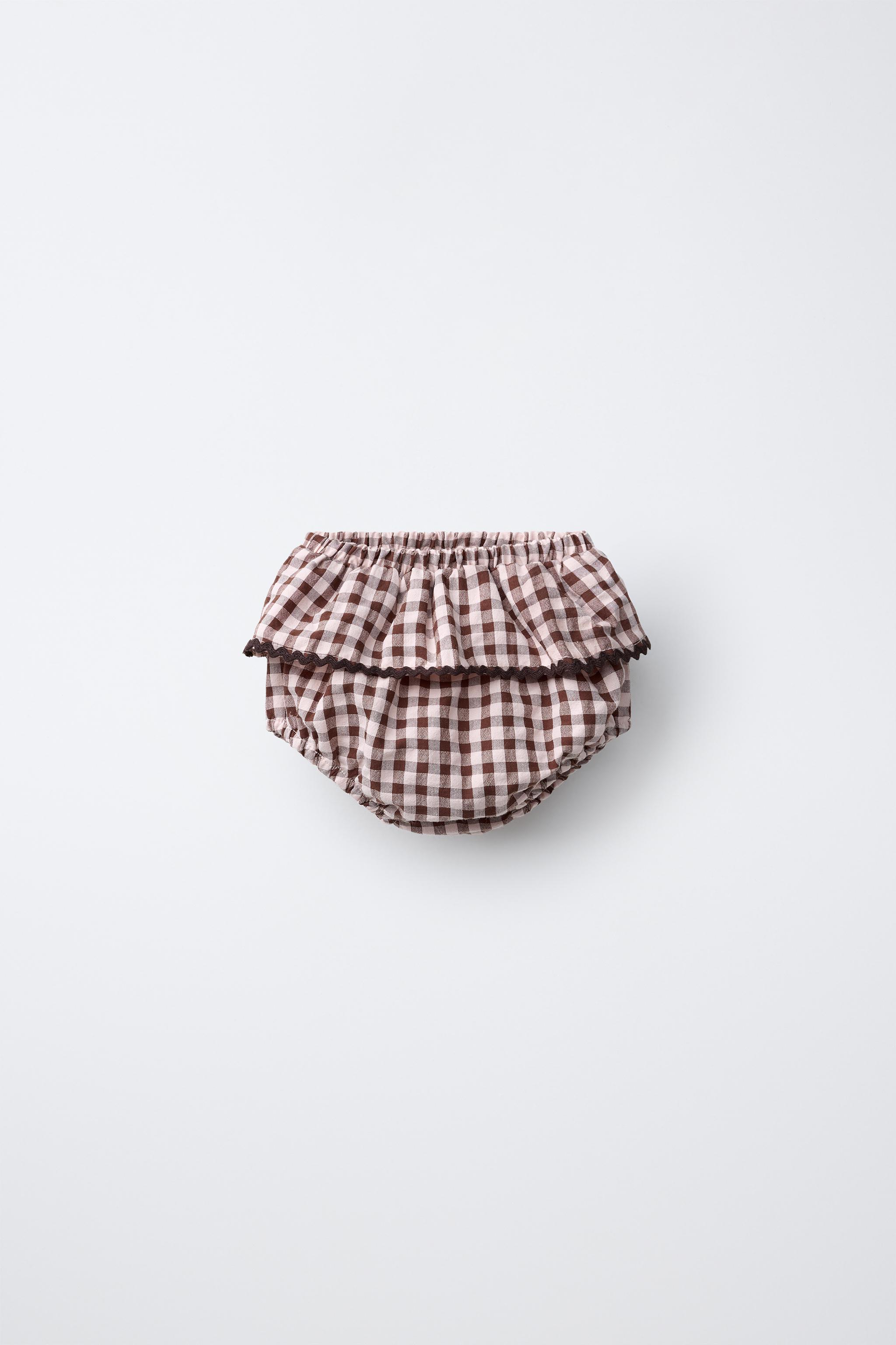 GINGHAM RUFFLED PANTIES — Brown