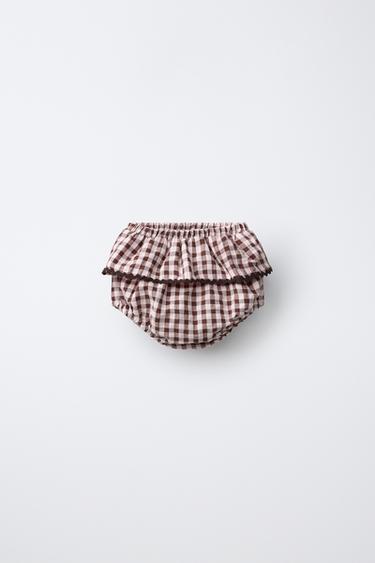 Zara GINGHAM RUFFLED PANTIES - Brown