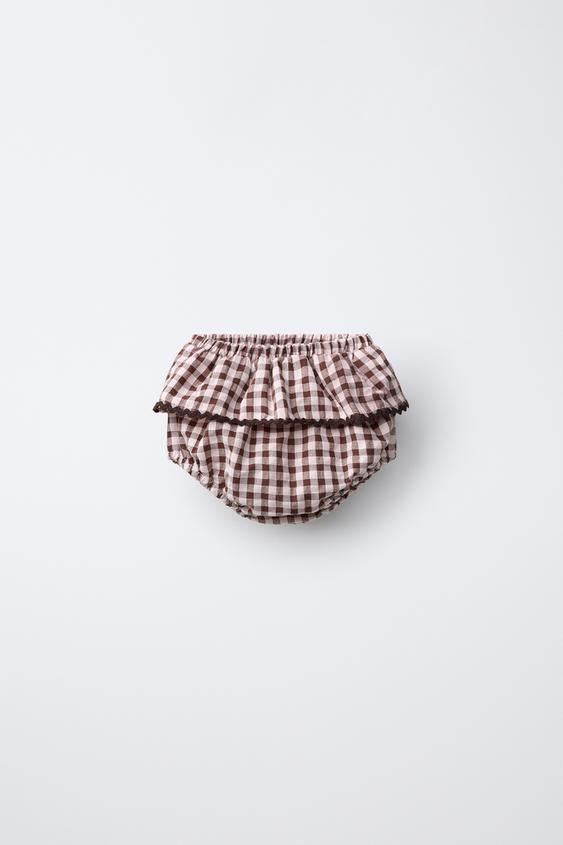 CULOTTE À CARREAUX VICHY À VOLANTS - Marron de Zara - Image 0