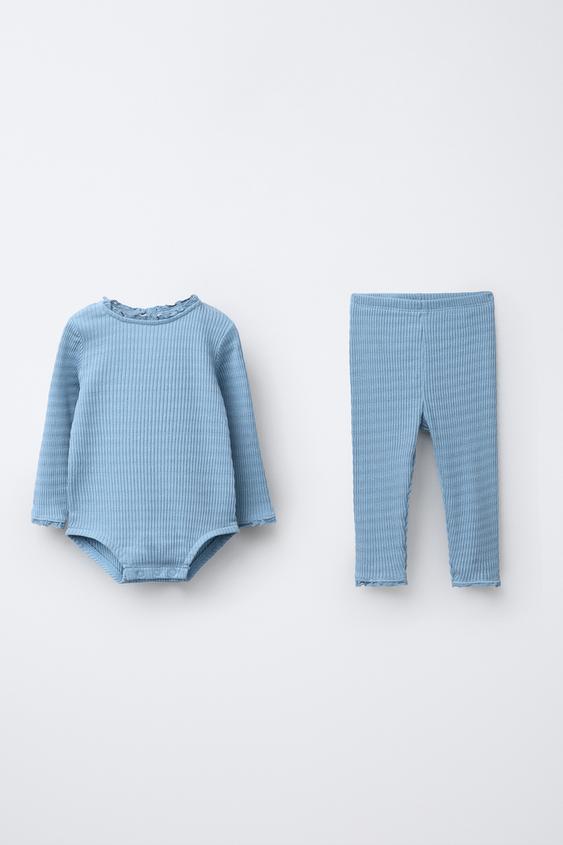 CONJUNTO BODY Y LEGGING PUNTILLA - Azul medio de Zara - Imagen 0