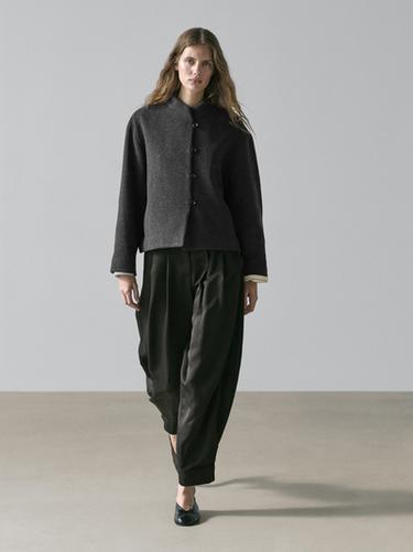 Zara Wool blend jacket with collar detail - Gray - Image 0