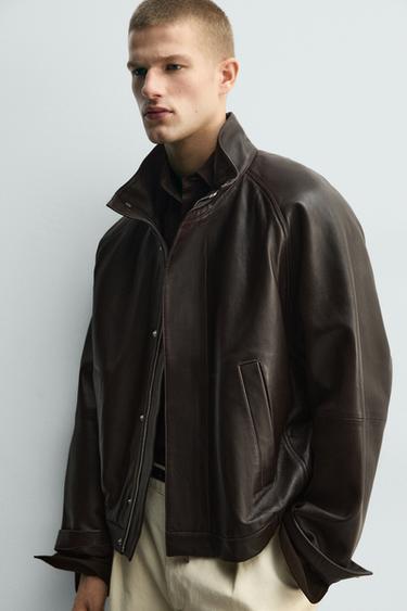 LEATHER BOMBER JACKET - Chocolate by Zara - Image 5
