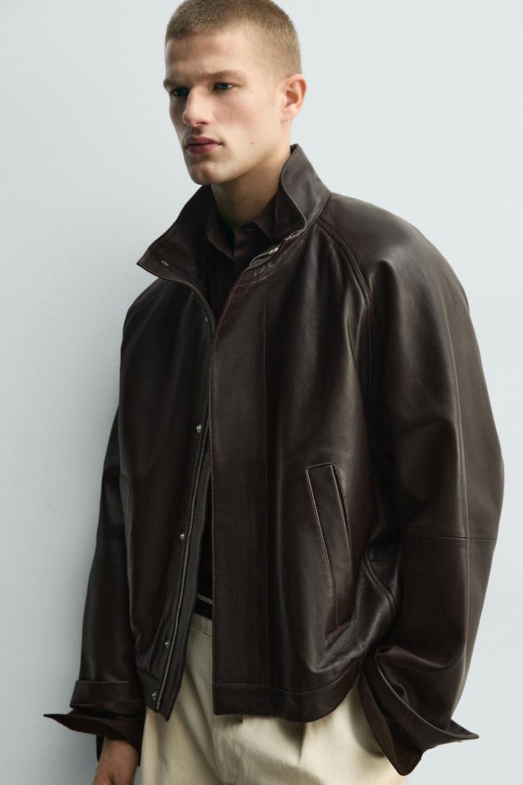 ZARA LEATHER BOMBER JACKET