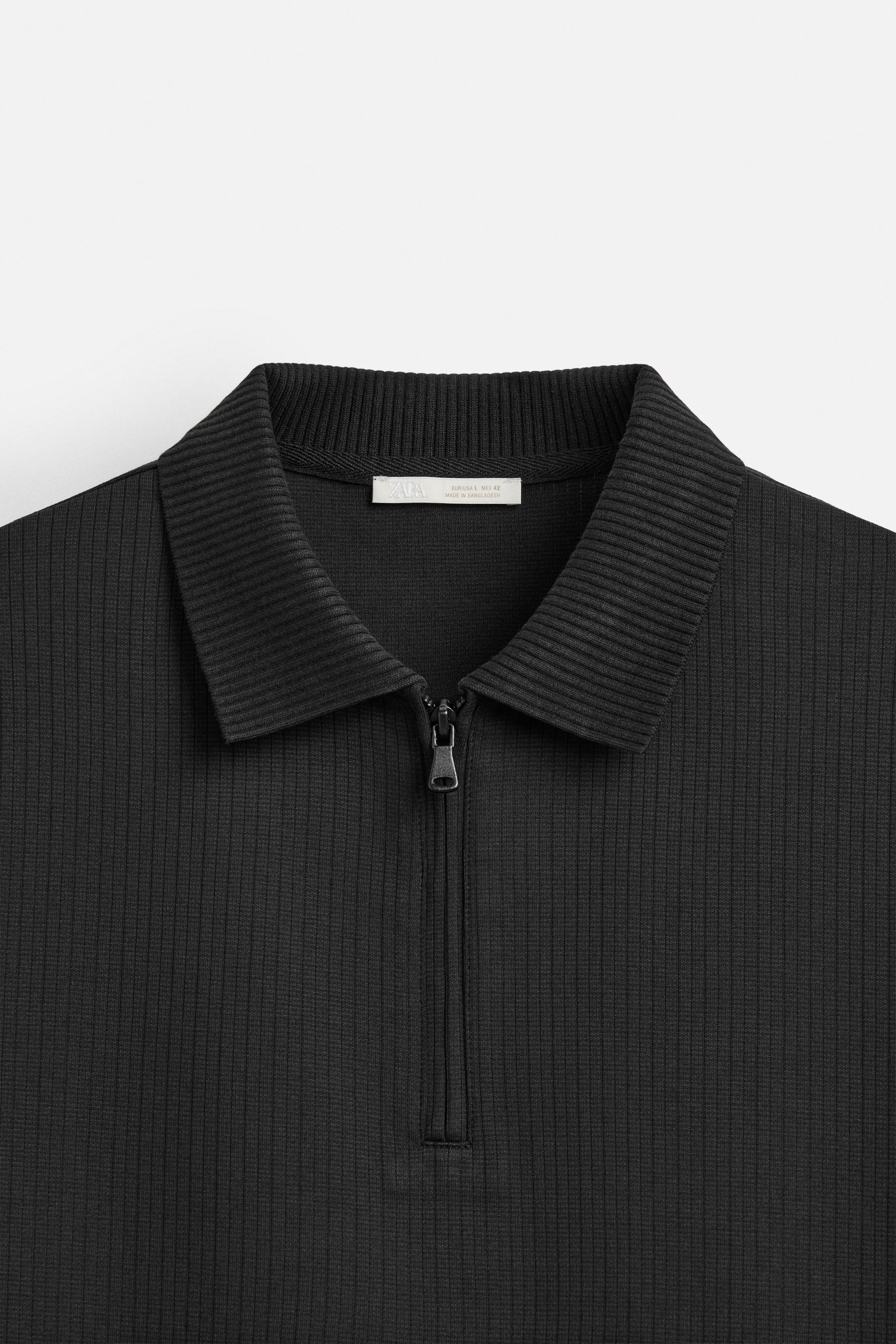 ジッパー テクスチャー ウェーブ ポロシャツ - ブラック | ZARA