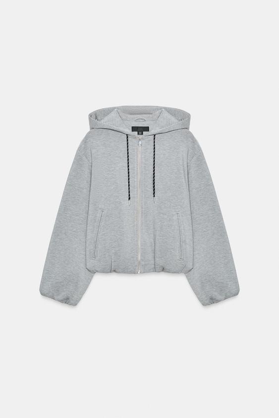 SWEAT BOMBER À CAPUCHE - Gris chiné de Zara - Image 7