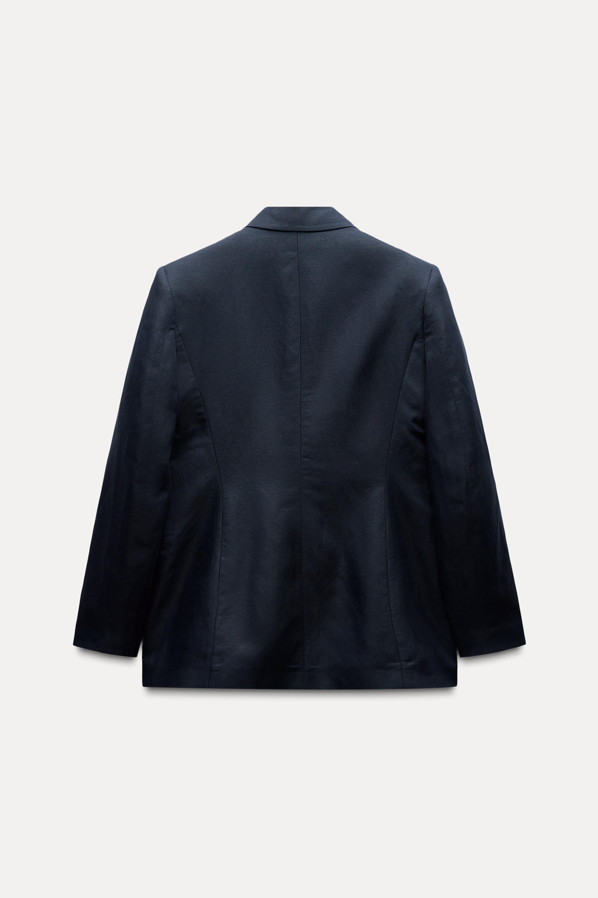 LINEN BLEND DOUBLE BREASTED BLAZER - Navy blue | ZARA United States