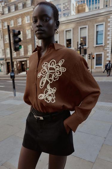 CHEMISE FLEUR STRUCTURÉE - Marron de Zara - Image 1