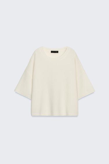 كنزة صوف 100% كبيرة الحجم بأكمام قصيرة - خَام الخاص بـ Zara