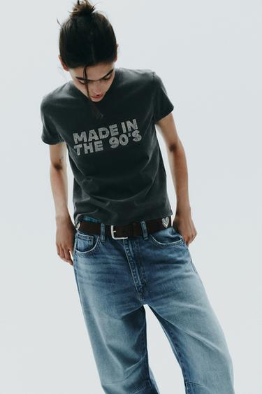 WASHED-EFFECT RHINESTONE T-SHIRT - Anthracite grey by Zara - Image 2