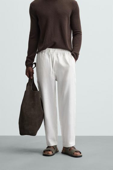Zara 100% LINEN PANTS - White