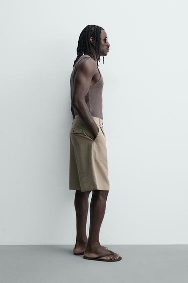 BERMUDA RELAXED FIT À PLIS ET CEINTURE - Marron clair de Zara - Image 3