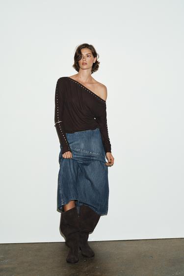 Zara TRF DENIM STUD SKIRT - Blue - Image 0