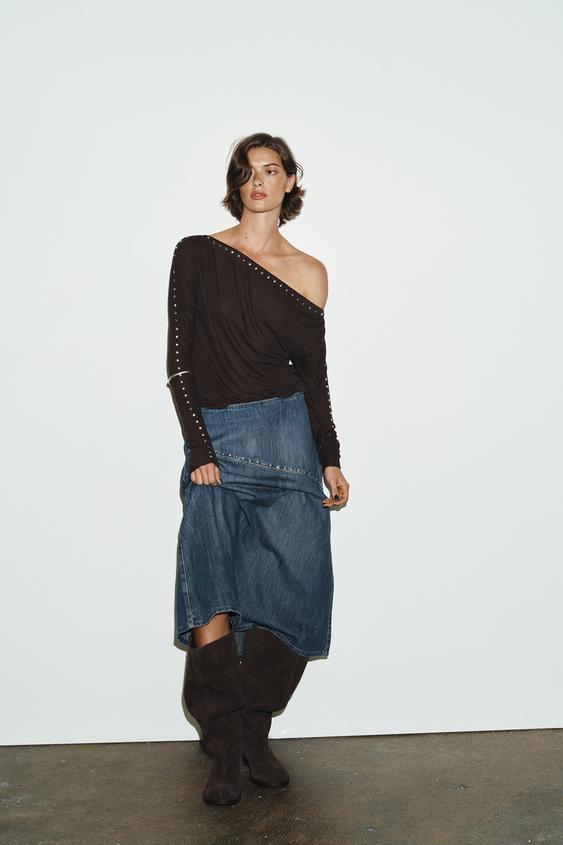 TRF DENIM STUD SKIRT
