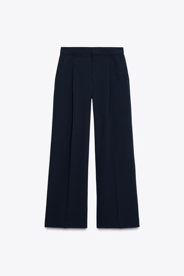 ZW COLLECTION ワイドレッグダーツ入りパンツネイビーブルーZaraのZW COLLECTION ワイドレッグダーツ入りパンツ - ネイビーブルー 