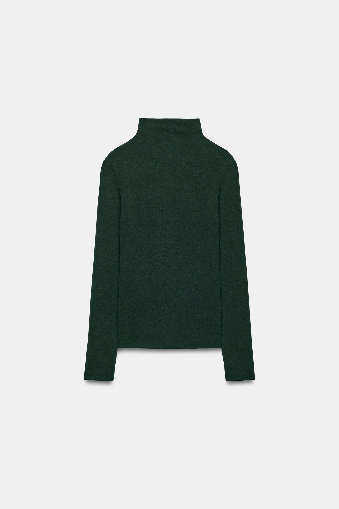 Женская футболка Zara Mock Neck, цвет: Тёмный зелёный — фото 8