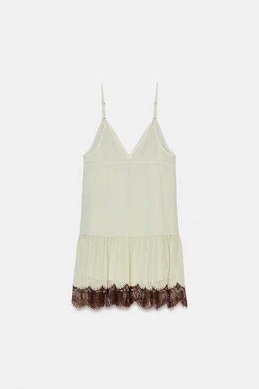 ROBE COURTE ENCAJE BIMATIÈRE - Marron / Vert de Zara - Image 9
