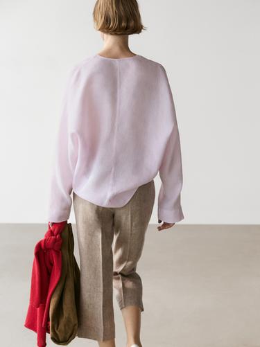 Blusa cuello pico 100% lino - Rosa de Zara