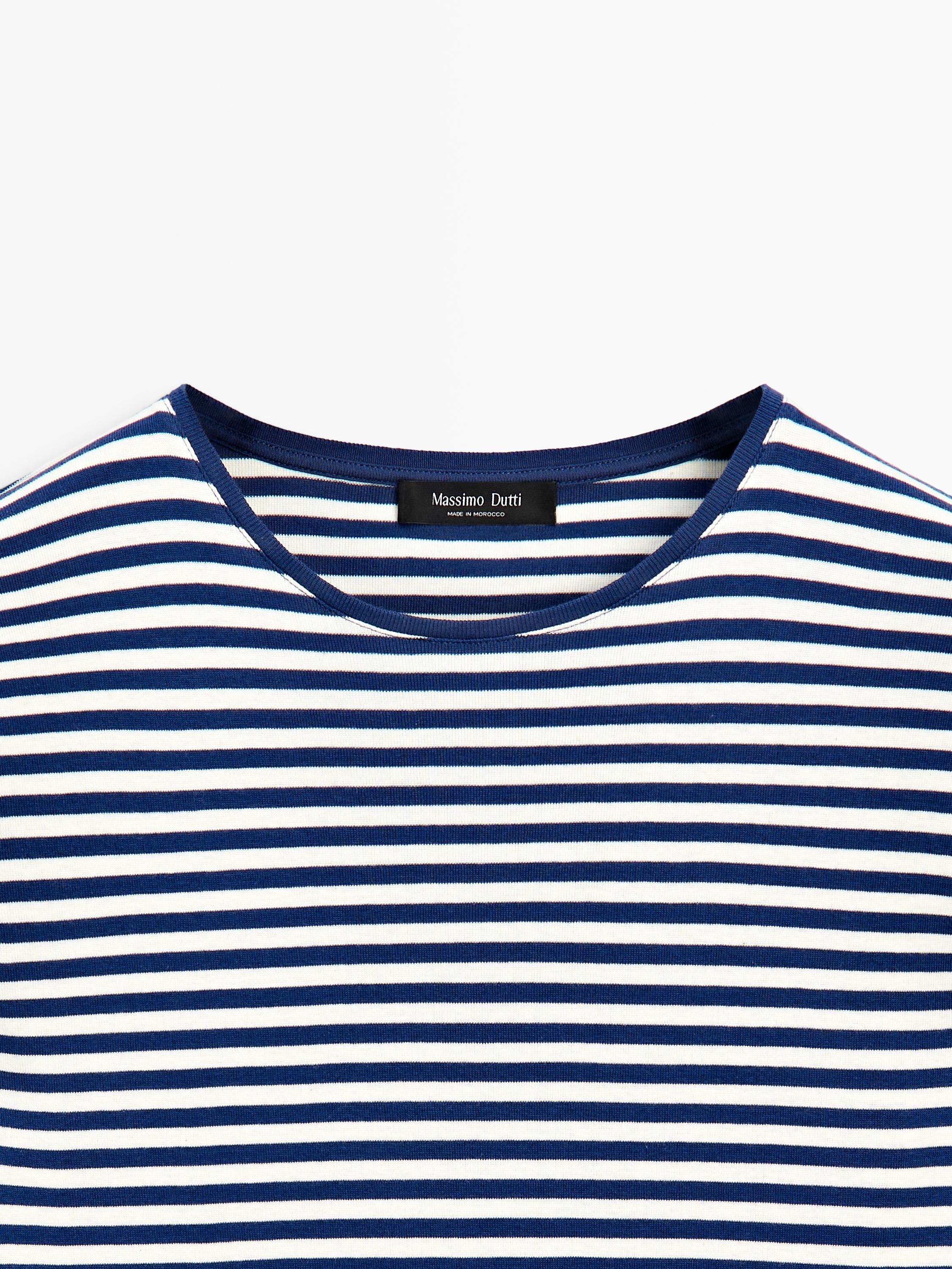 T-shirt à manches longues rayé avec détail contrastant