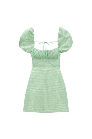 TEXTURED GINGHAM DRESS