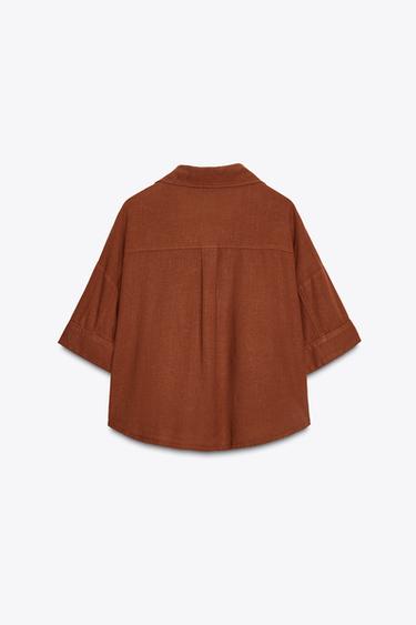 CROPPED LINEN BLEND SHIRT - Terracotta by Zara
