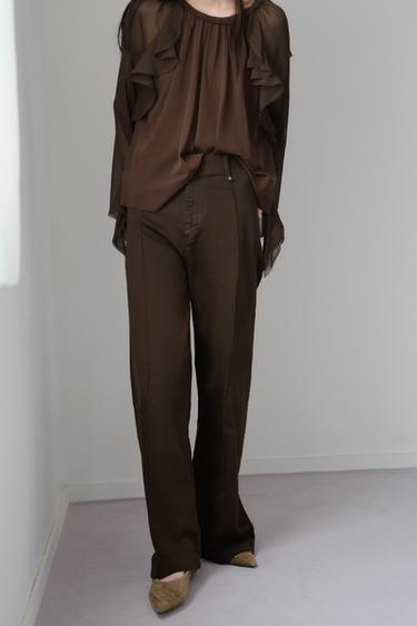 ZW COLLECTION WIDE-LEG ハイライズ デニムパンツチョコレートZaraのZW COLLECTION WIDE-LEG ハイライズ デニムパンツ - チョコレート 