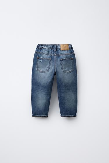 Zara RIPPED BAGGY JEANS - Blue
