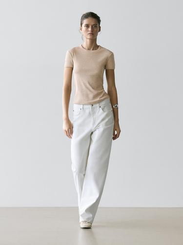 Zara Short sleeve cotton T-shirt - Beige marl - Image 0