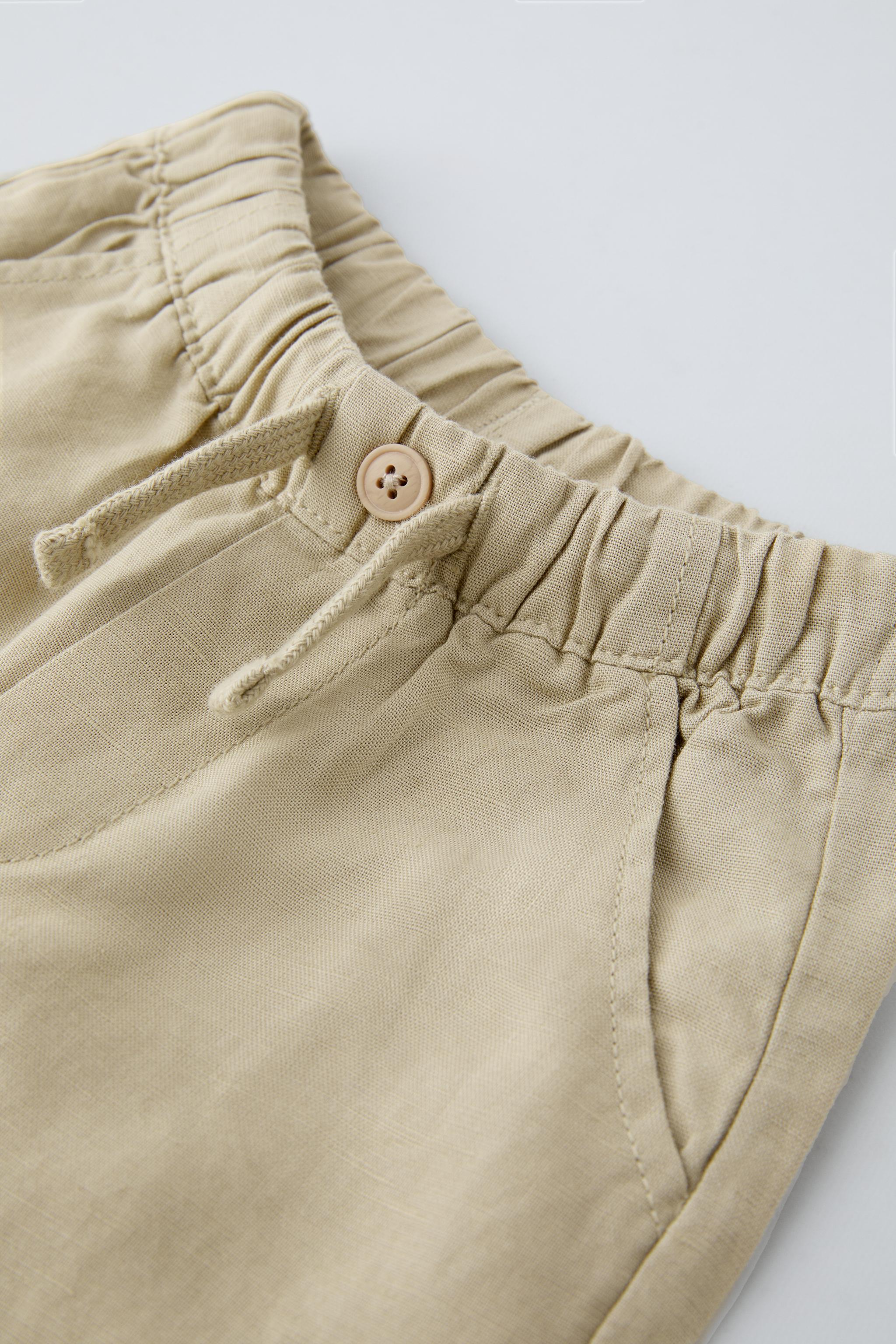 Zara beige linen blend culotte embroidered pants Womens size small