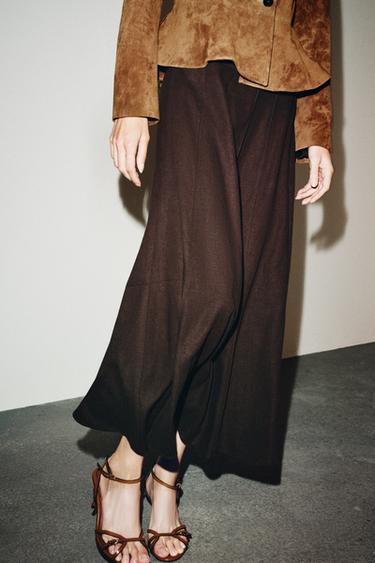 JUPE MI-LONGUE AVEC LIN - Marron de Zara - Image 3