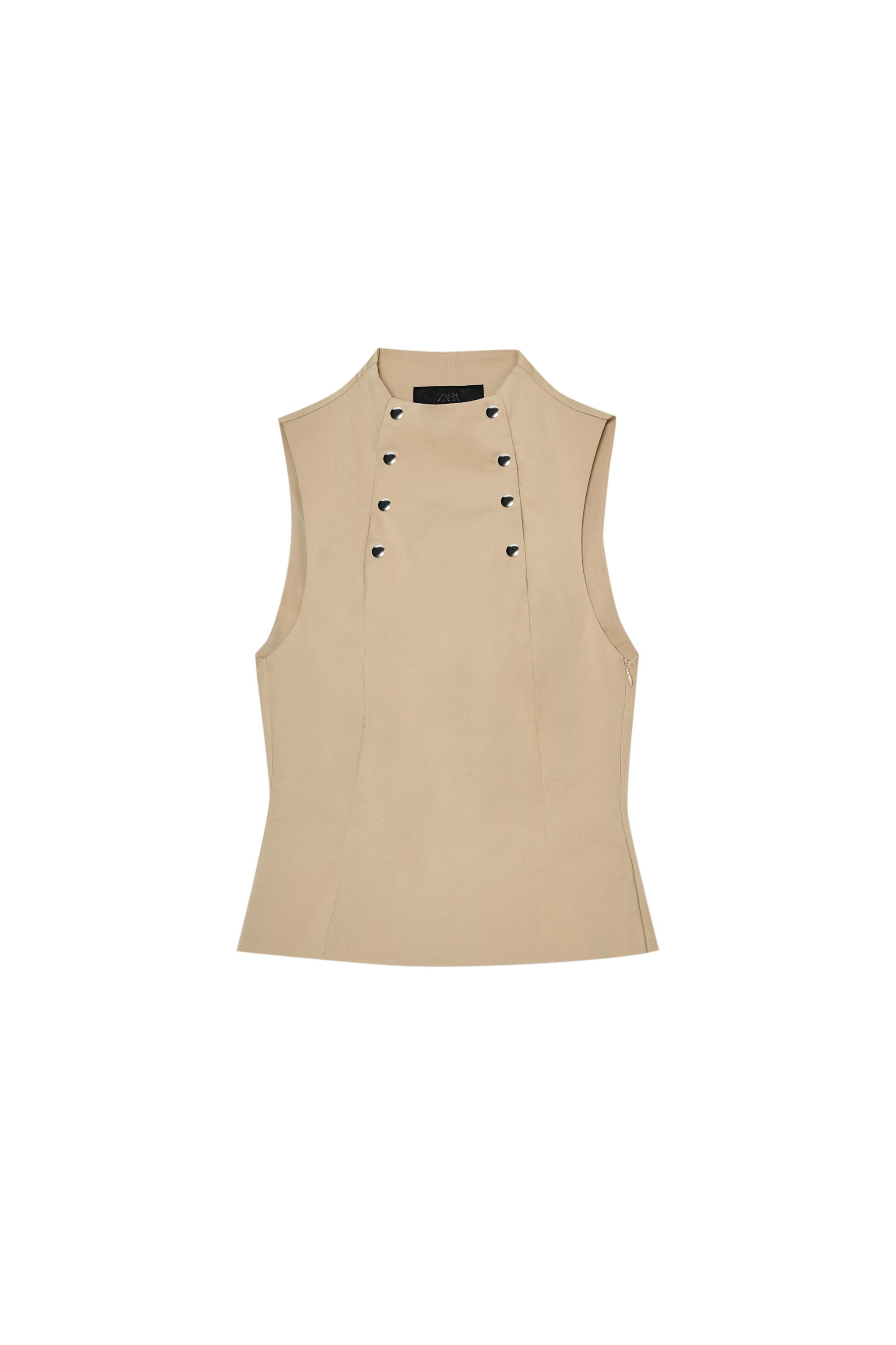 ストレッチボタンディテールトップス - ミディアムキャメル | ZARA