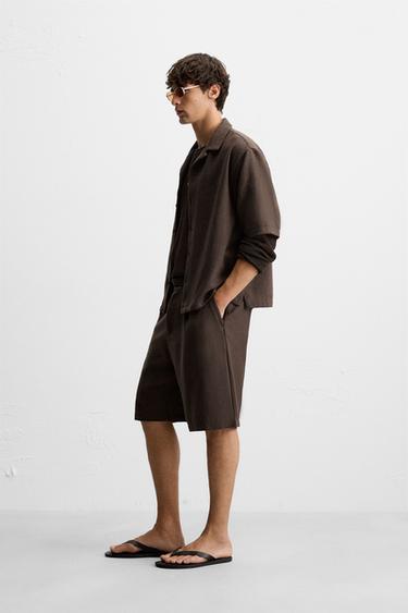 TEXTURED BERMUDA SHORTS WITH PLEATS - Brown by Zara - Image 3