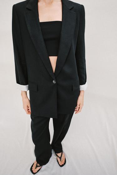 BLAZER MET LINNEN EN OMGESLAGEN MOUWEN - Zwart van Zara