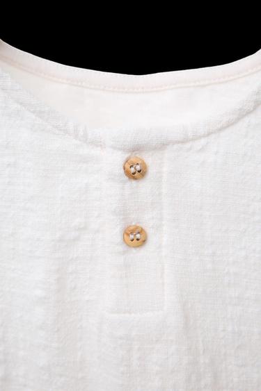 Zara COMBINATION TEXTURE HENLEY SHIRT - Oyster-white