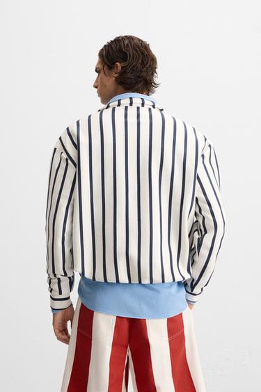 Zaras RANDIG SWEATSHIRT MED DRAGKEDJA - Vit/marinblå
