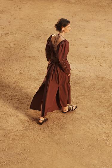 ROBE EN POPELINE BRODÉE ÉDITION LIMITÉE - Bordeaux de Zara - Image 3