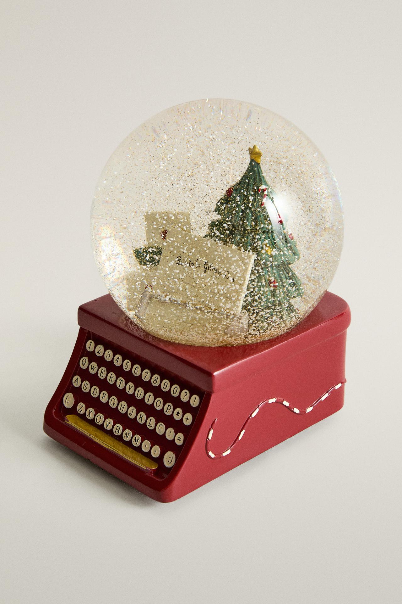 CHRISTMAS TYPEWRITER SNOW GLOBE DECORATION — Multicolored