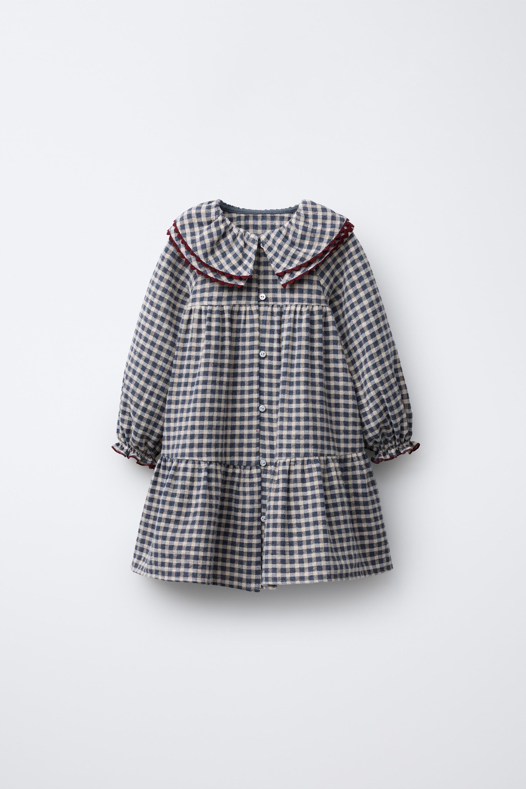 チェック柄ピーターパン襟ワンピース - ブルー | ZARA Japan / 日本