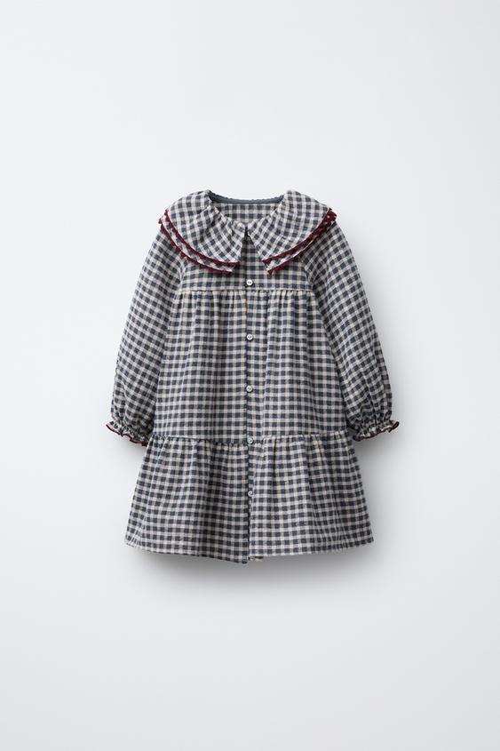 PLAID RIC-RAC TRIM DRESS - Blue | ZARA United States