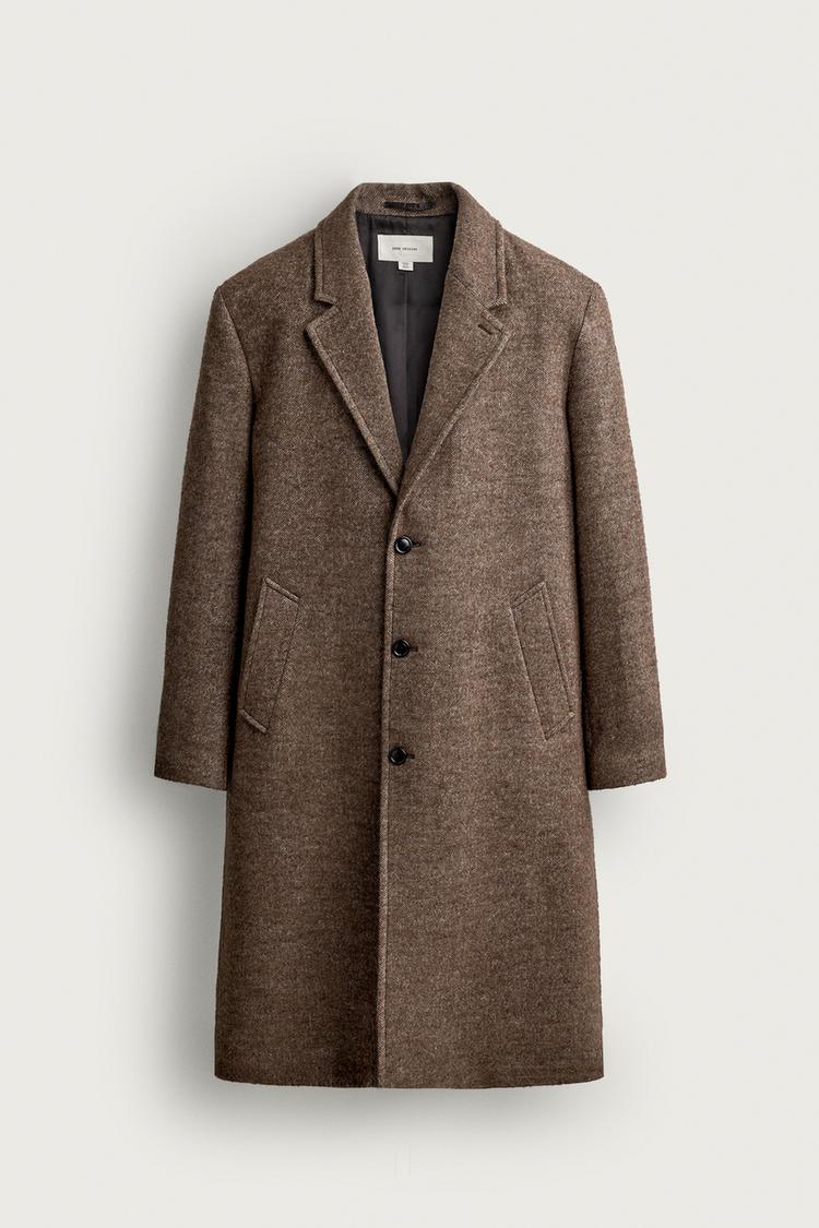 HERRINGBONE WOOL-BLEND COAT — Light brown