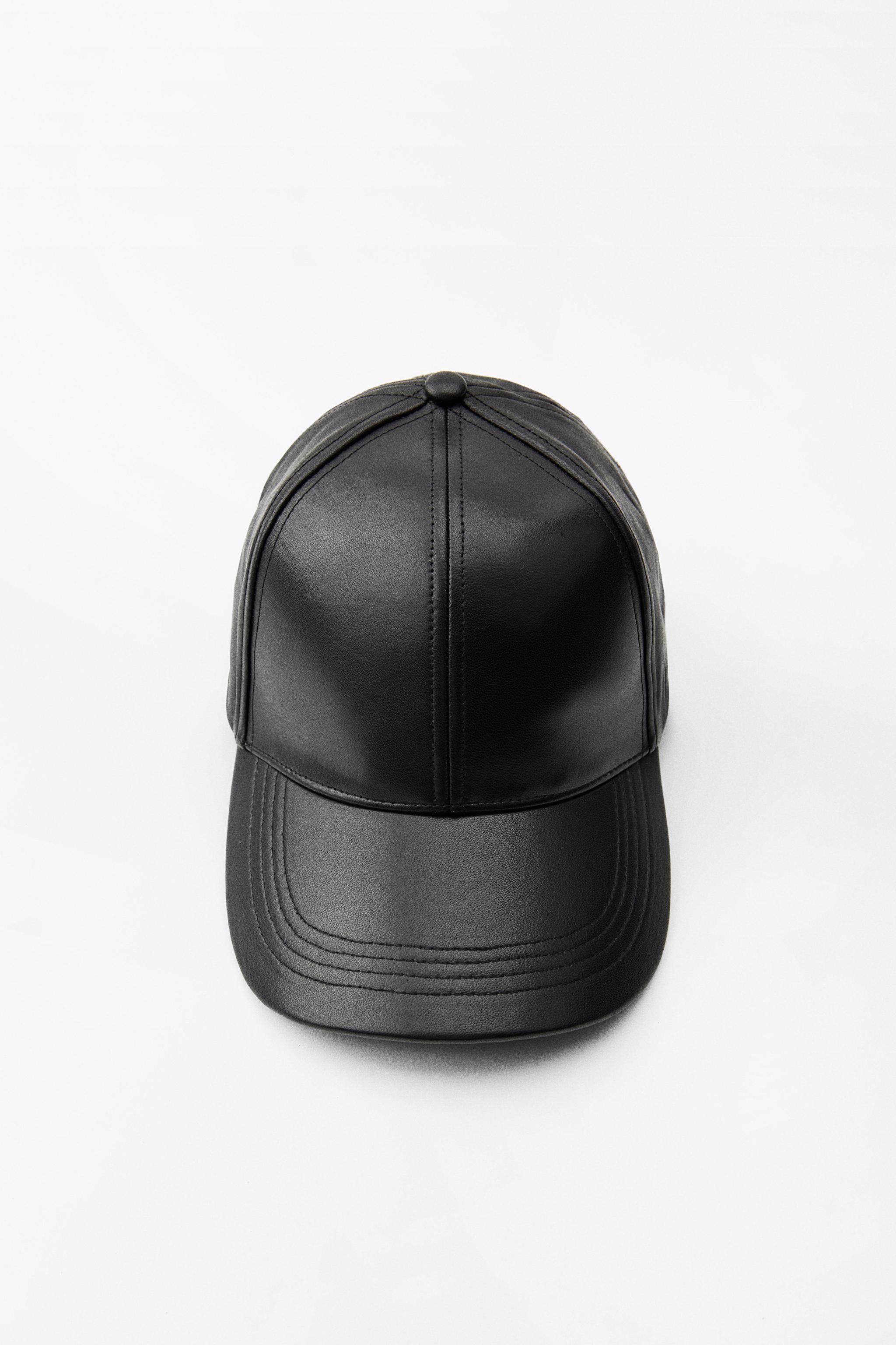 Plain black leather cap on sale