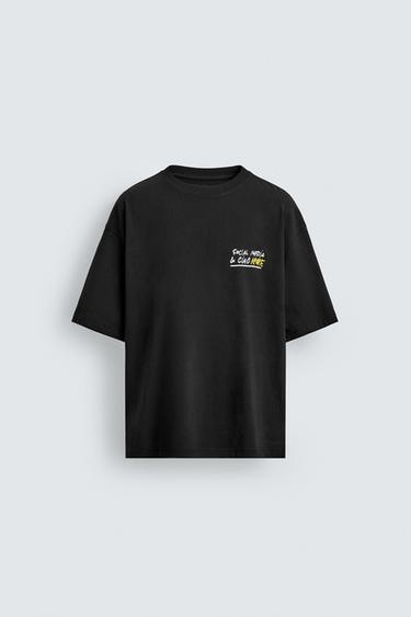 CAMISETA TEXTO ESTAMPADO - Negro de Zara