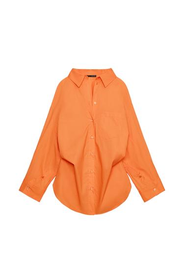 POPELINE BLOUSE MET PLOOIEN - Oranje van Zara