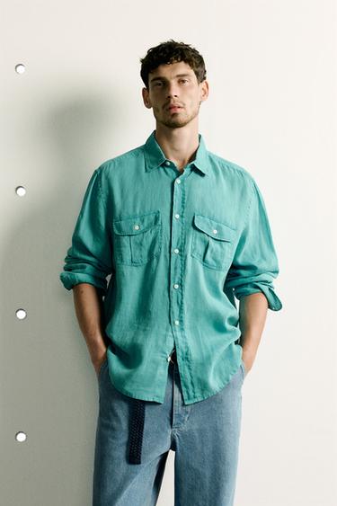 RELAXED-FIT-HEMD AUS 100% LEINEN - Türkis von Zara