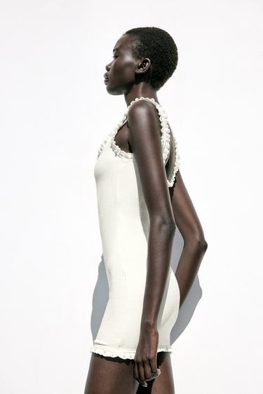 SHORT DRESS WITH TRIM - Oyster-white by Zara - Image 3
