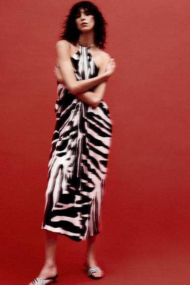 ZW COLLECTION ANIMAL PRINT HALTER DRESS - Ecru / Black by Zara - Image 0