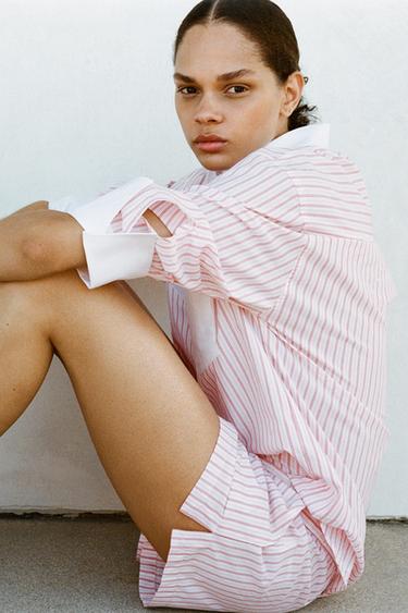 ЮБКА-ШОРТЫ ОБЪЕМНОГО КРОЯ В ПОЛОСКУ — Розовый / Белый от Zara — изображение 0