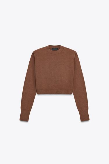 CROPPED KNIT SWEATER WITH SHOULDER PADS - Brown by Zara - Image 4