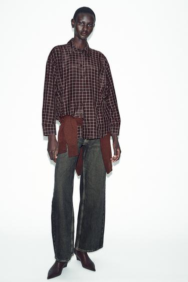 OVERSIZE CHECK SHIRT - Brown / Ecru by Zara