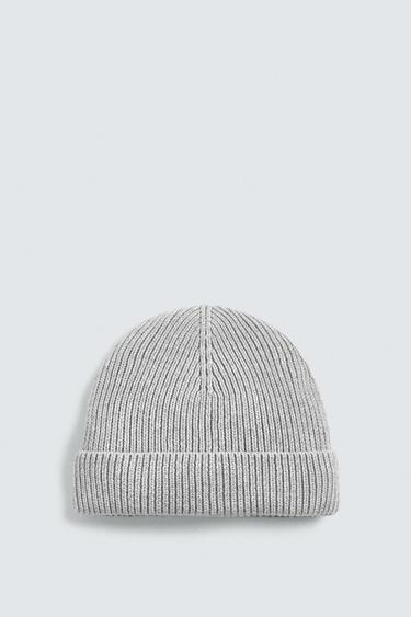 COTTON AND CASHMERE KNIT BEANIE - Grey marl by Zara
