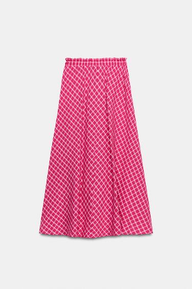 JUPE MI-LONGUE À CARREAUX - Fuchsia de Zara - Image 5